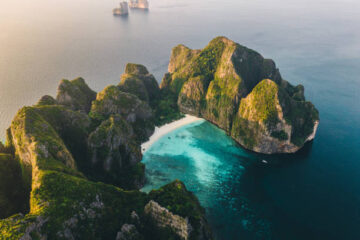 Scenic aerial view of Koh Phi Phi Island in Thailand at sunrise