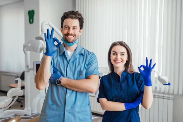 "Healthy gums and teeth with dental tools for gum care."
